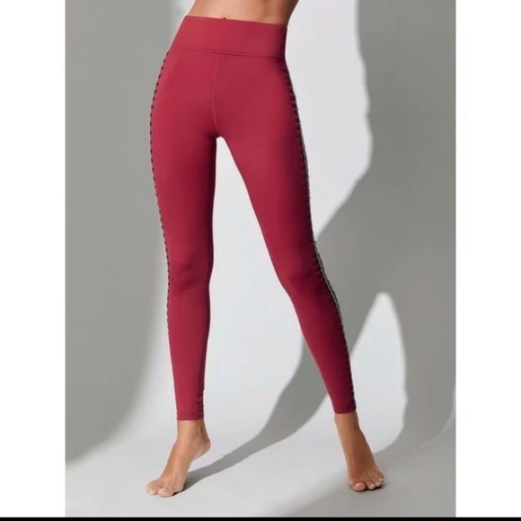 Carbon38 Womens XS Red Crochet Side Seam High Waisted Leggings - Picture 4 of 11